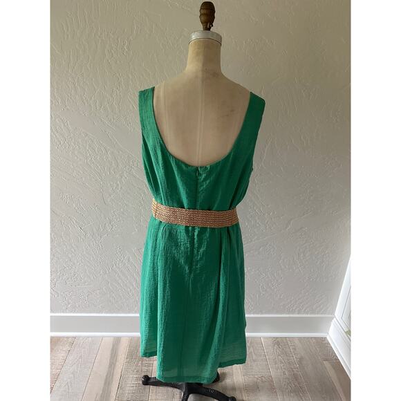 NINE WEST | Fit and Flare Dress Kelly Green with Belted Waist Size 16 Sleeveless - Picture 7 of 11